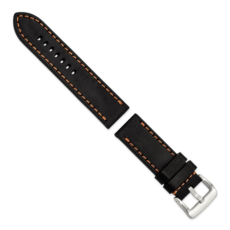 Gilden 26mm Black Thick and Heavy Sport Calfskin Leather with Brown Stitching and Stainless Steel Buckle 8.1 inch Watch Band