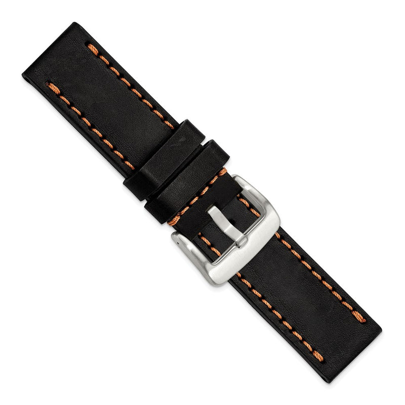 Gilden 26mm Black Thick and Heavy Sport Calfskin Leather with Brown Stitching and Stainless Steel Buckle 8.1 inch Watch Band