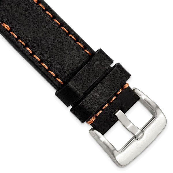 Gilden 26mm Black Thick and Heavy Sport Calfskin Leather with Brown Stitching and Stainless Steel Buckle 8.1 inch Watch Band