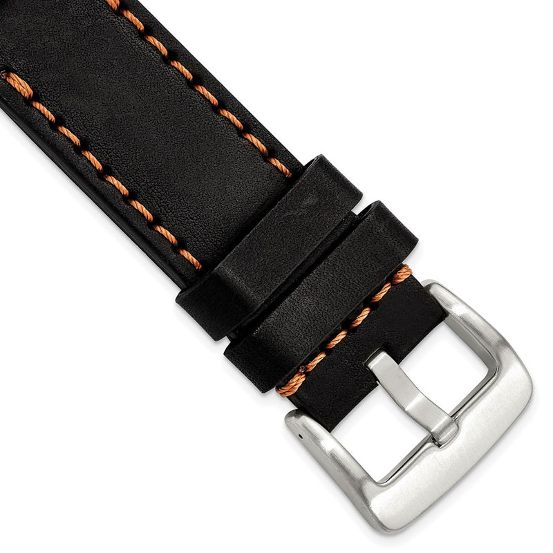 Gilden 26mm Black Thick and Heavy Sport Calfskin Leather with Brown Stitching and Stainless Steel Buckle 8.1 inch Watch Band