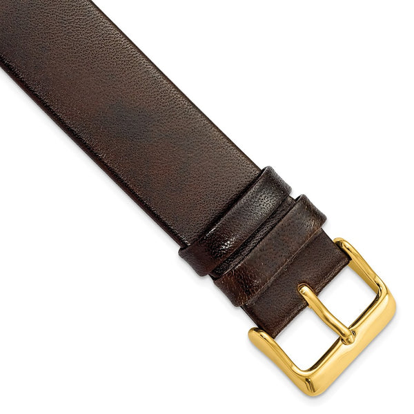 DeBeer 20mm Dark Brown Italian Calfskin Leather with Square End Gold-tone Buckle 7.75 inch Watch Band