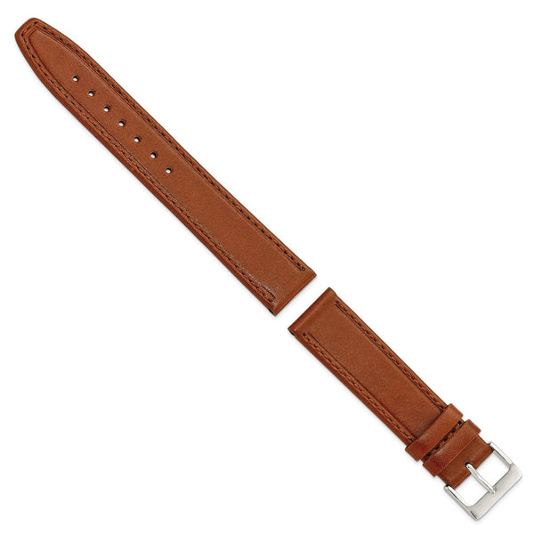 DeBeer 19mm Havana Brown Genuine Calf Leather with Silver-tone Buckle 7.5 inch Watch Band