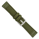 DeBeer 22mm Olive Nylon Canvas with Leather Trim and Silver-tone Panerai Style Buckle 7.75 inch Watch Band