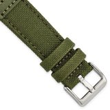 DeBeer 22mm Olive Nylon Canvas with Leather Trim and Silver-tone Panerai Style Buckle 7.75 inch Watch Band