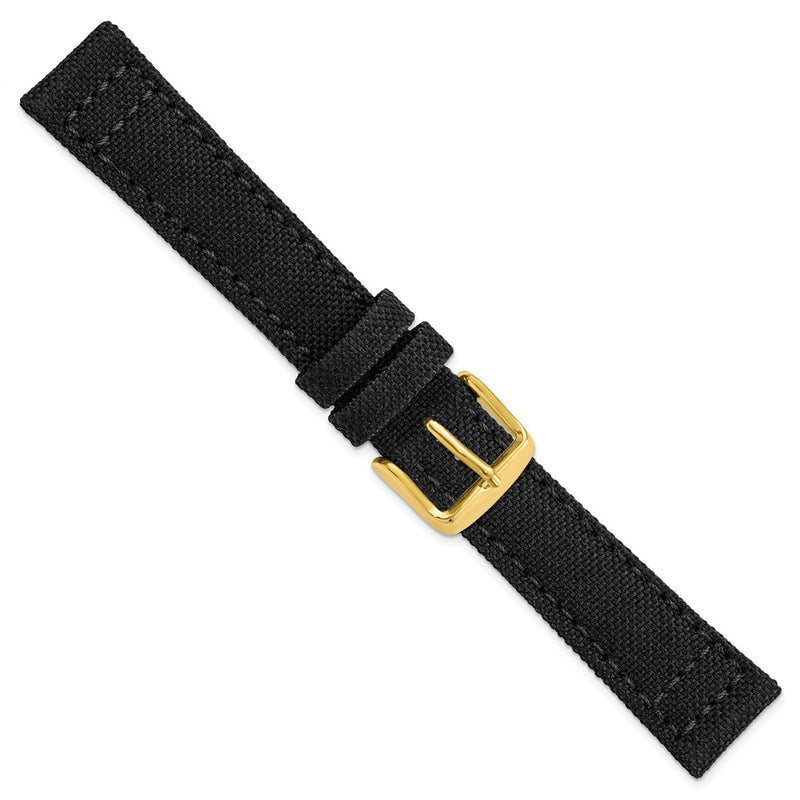 DeBeer 18mm Black Nylon Canvas with Black Leather Lining and Gold-tone Buckle 7.75 inch Watch Band