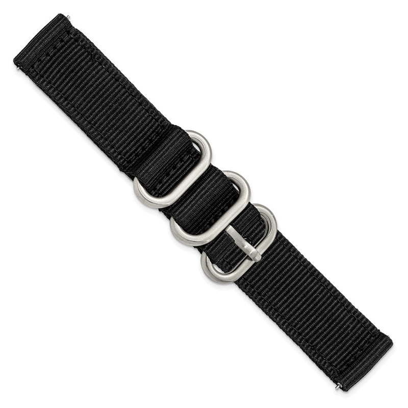 DeBeer 18mm Two-Piece Black Ballistic Nylon with Brushed Stainless Steel Buckle and Quick Release Spring Bars 8.5 inch Watch Band