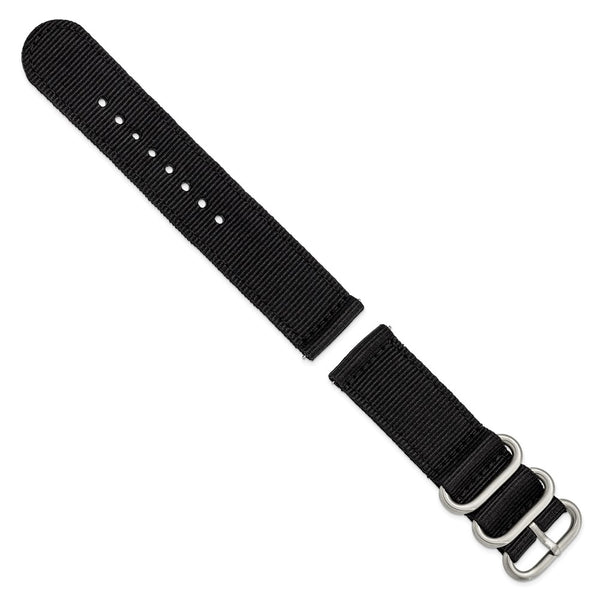 DeBeer 22mm Two-Piece Black Ballistic Nylon with Brushed Stainless Steel Buckle and Quick Release Spring Bars 8.5 inch Watch Band