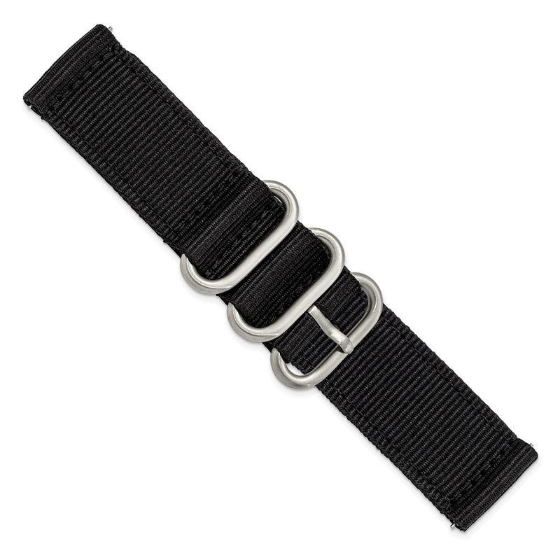 DeBeer 22mm Two-Piece Black Ballistic Nylon with Brushed Stainless Steel Buckle and Quick Release Spring Bars 8.5 inch Watch Band