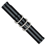 DeBeer 20mm Two-Piece Black with Grey Stripes Ballistic Nylon with Brushed Stainless Steel Buckle and Quick Release Spring Bars 8.5 inch Watch Band