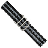 DeBeer 24mm Two-Piece Black with Grey Stripes Ballistic Nylon with Brushed Stainless Steel Buckle and Quick Release Spring Bars 8.5 inch Watch Band