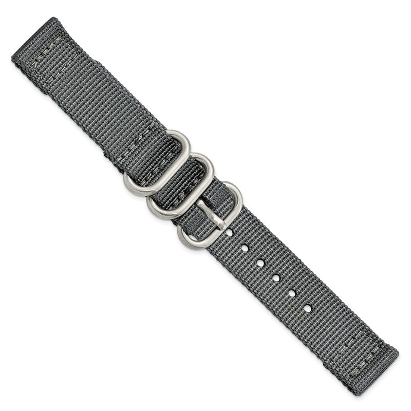 DeBeer 18mm Two-Piece Grey Ballistic Nylon with Brushed Stainless Steel Buckle and Quick Release Spring Bars 8.5 inch Watch Band