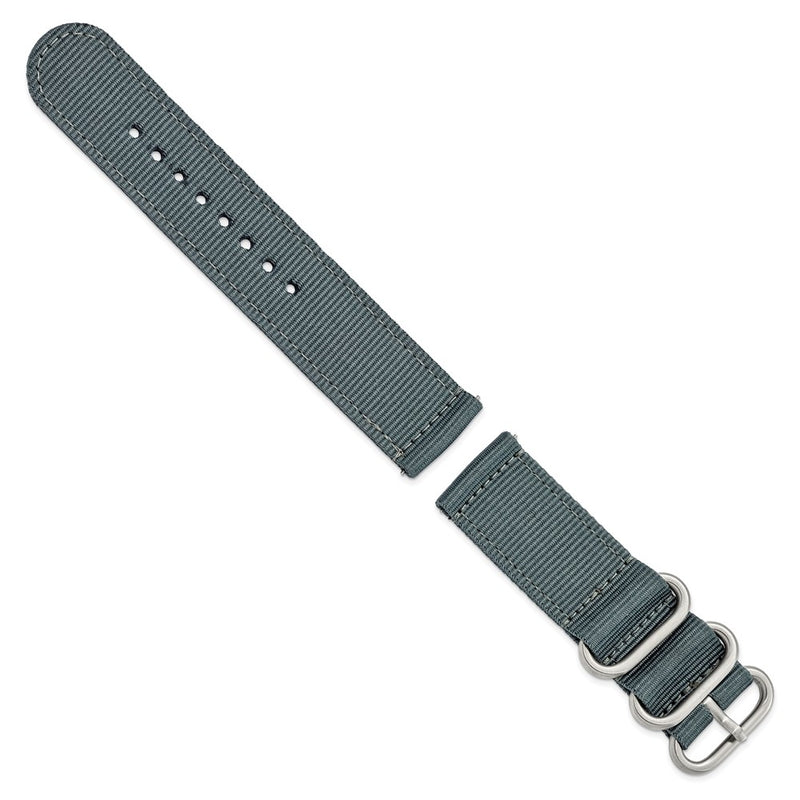 DeBeer 22mm Two-Piece Grey Ballistic Nylon with Brushed Stainless Steel Buckle and Quick Release Spring Bars 8.5 inch Watch Band