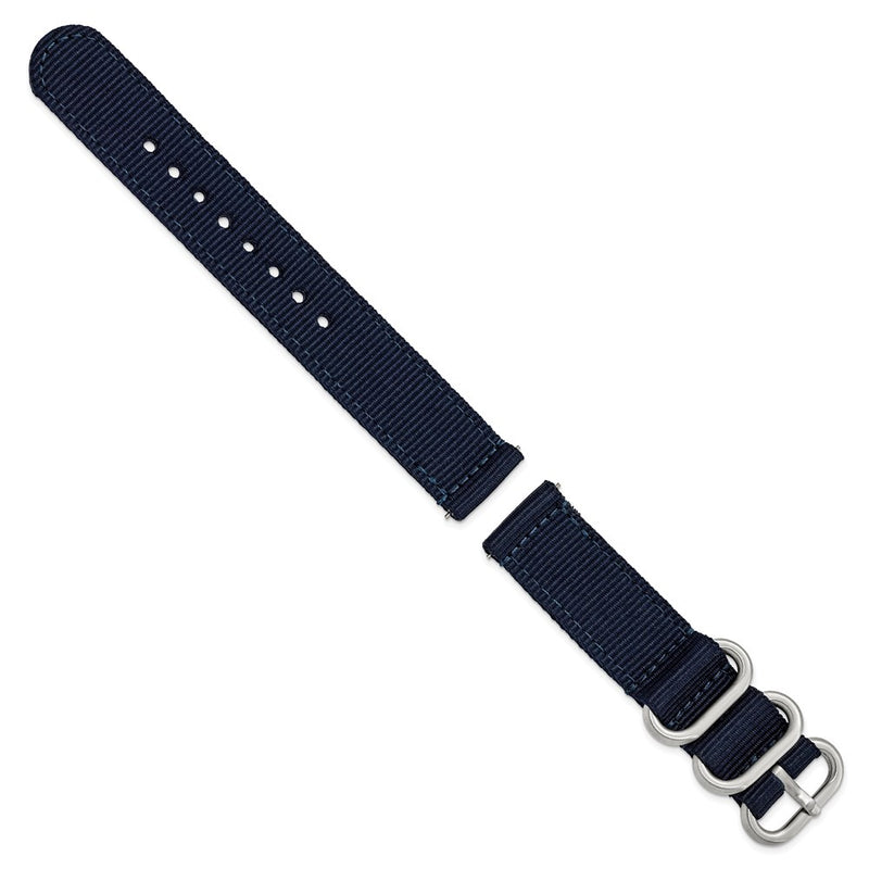 DeBeer 18mm Two-Piece Navy Ballistic Nylon with Brushed Stainless Steel Buckle and Quick Release Spring Bars 8.5 inch Watch Band