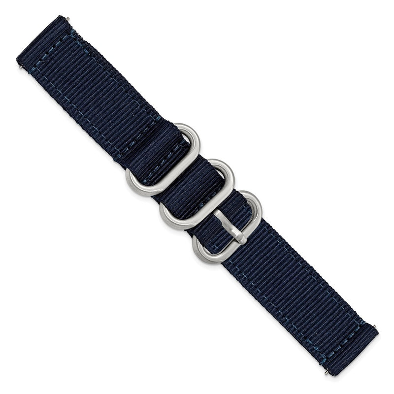 DeBeer 18mm Two-Piece Navy Ballistic Nylon with Brushed Stainless Steel Buckle and Quick Release Spring Bars 8.5 inch Watch Band