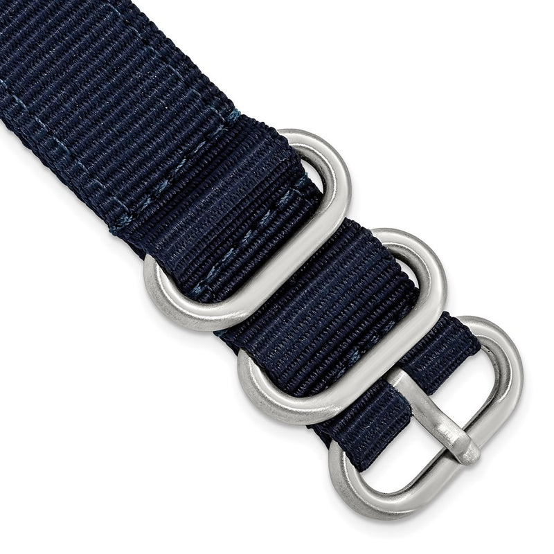 DeBeer 18mm Two-Piece Navy Ballistic Nylon with Brushed Stainless Steel Buckle and Quick Release Spring Bars 8.5 inch Watch Band