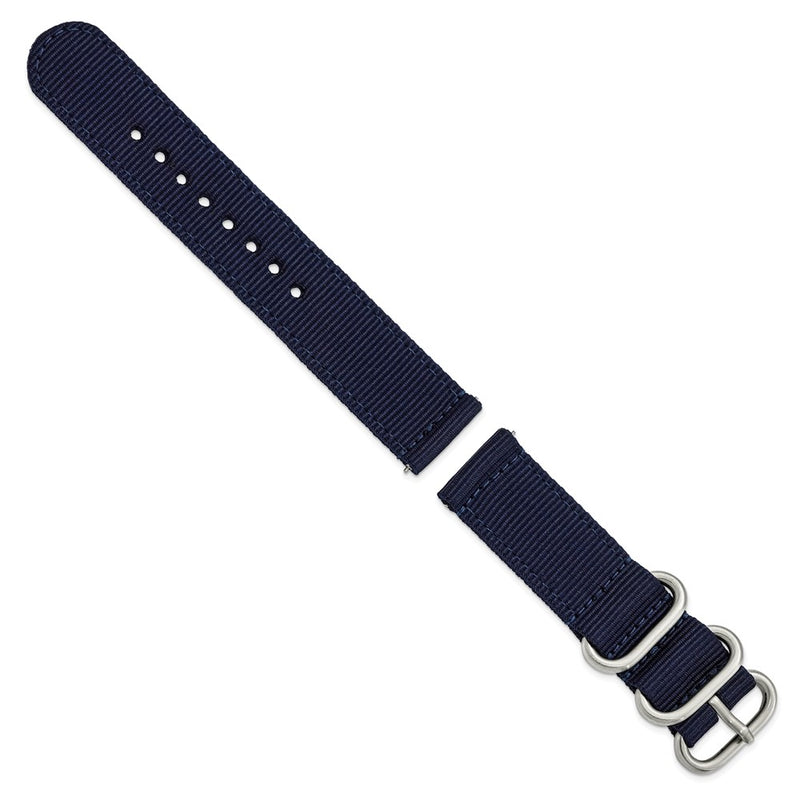 DeBeer 20mm Two-Piece Navy Ballistic Nylon with Brushed Stainless Steel Buckle and Quick Release Spring Bars 8.5 inch Watch Band