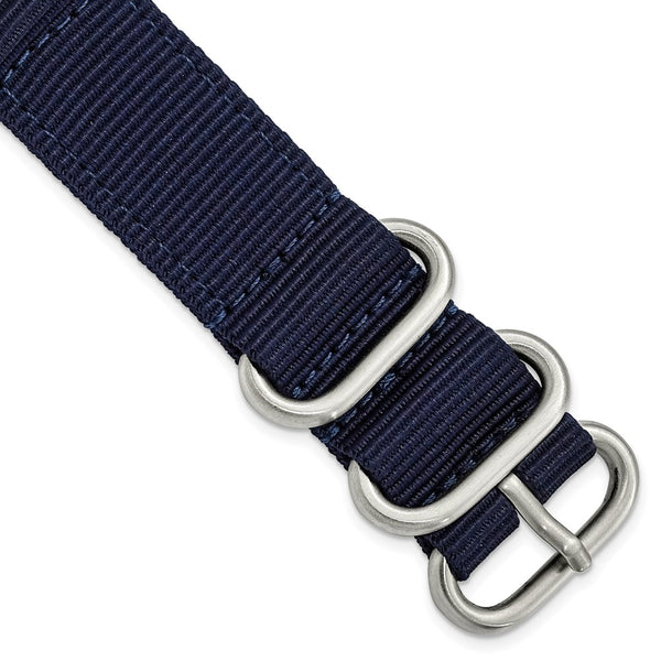 DeBeer 20mm Two-Piece Navy Ballistic Nylon with Brushed Stainless Steel Buckle and Quick Release Spring Bars 8.5 inch Watch Band