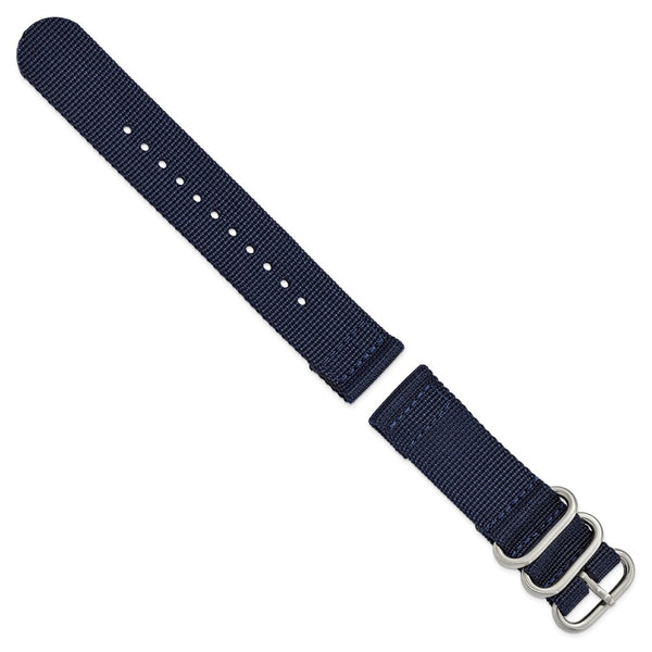 DeBeer 22mm Two-Piece Navy Ballistic Nylon with Brushed Stainless Steel Buckle and Quick Release Spring Bars 8.5 inch Watch Band