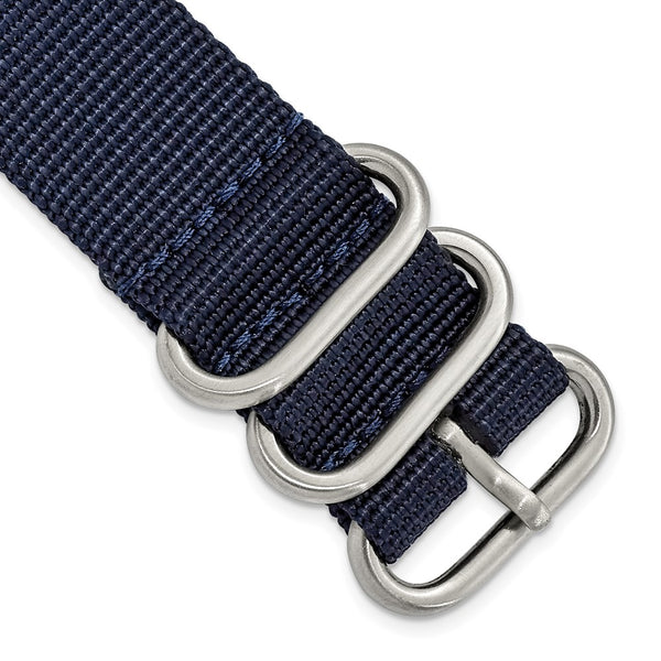 DeBeer 22mm Two-Piece Navy Ballistic Nylon with Brushed Stainless Steel Buckle and Quick Release Spring Bars 8.5 inch Watch Band