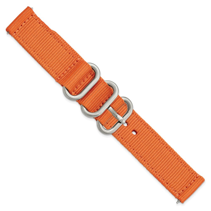 DeBeer 18mm Two-Piece Orange Ballistic Nylon with Brushed Stainless Steel Buckle and Quick Release Spring Bars 8.5 inch Watch Band