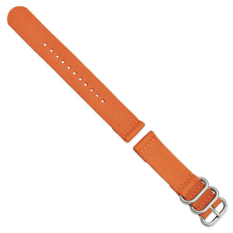 DeBeer 20mm Two-Piece Orange Ballistic Nylon with Brushed Stainless Steel Buckle and Quick Release Spring Bars 8.5 inch Watch Band