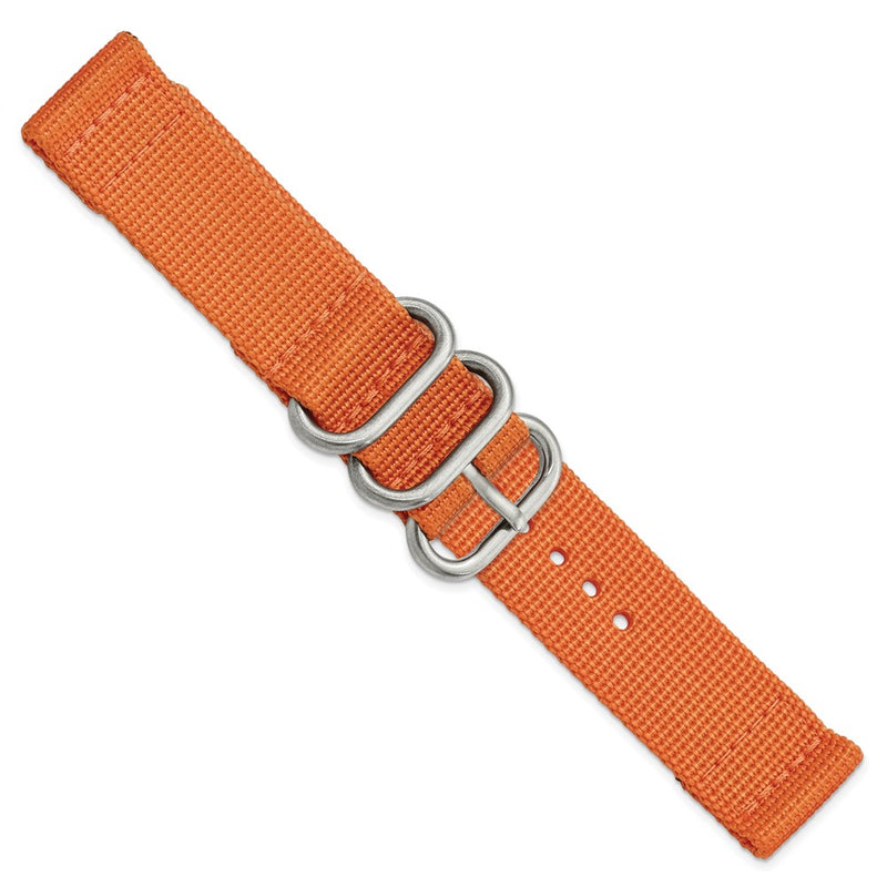 DeBeer 20mm Two-Piece Orange Ballistic Nylon with Brushed Stainless Steel Buckle and Quick Release Spring Bars 8.5 inch Watch Band