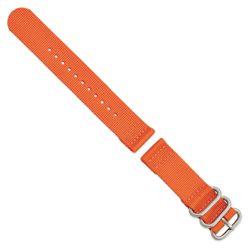 DeBeer 22mm Two-Piece Orange Ballistic Nylon with Brushed Stainless Steel Buckle and Quick Release Spring Bars 8.5 inch Watch Band