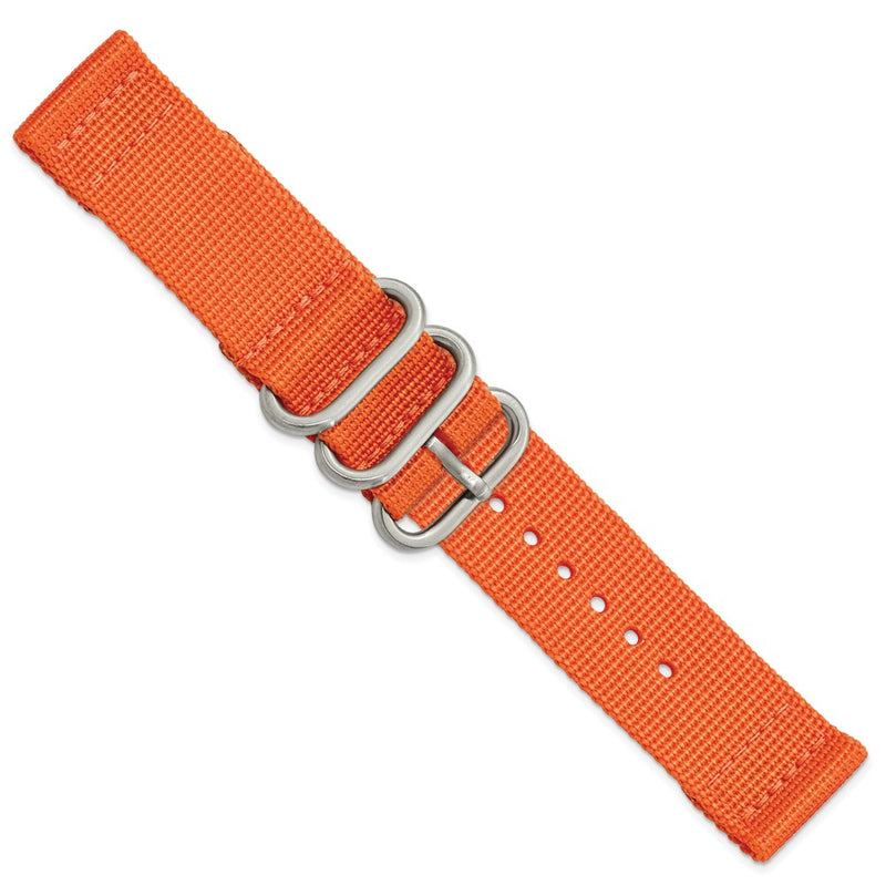 DeBeer 22mm Two-Piece Orange Ballistic Nylon with Brushed Stainless Steel Buckle and Quick Release Spring Bars 8.5 inch Watch Band