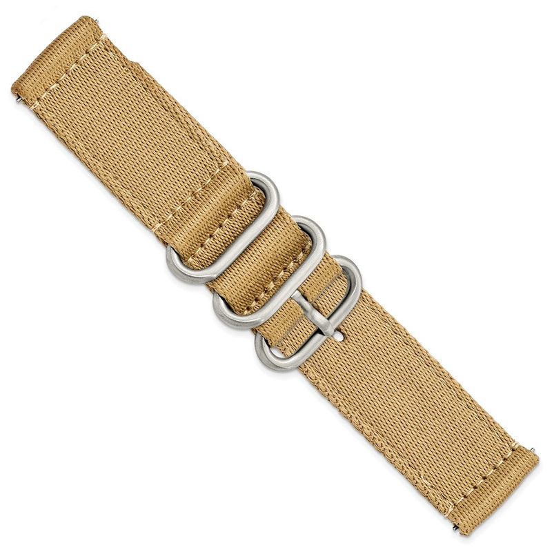 DeBeer 22mm Two-Piece Beige Ballistic Nylon with Brushed Stainless Steel Buckle and Quick Release Spring Bars 8.5 inch Watch Band