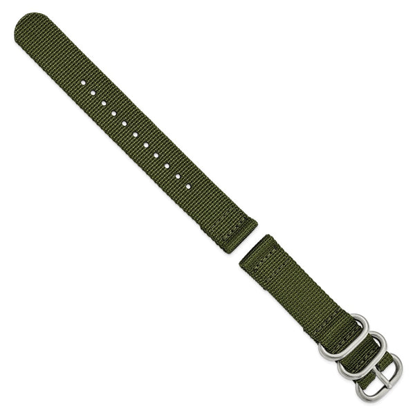 DeBeer 18mm Two-Piece Olive Ballistic Nylon with Brushed Stainless Steel Buckle and Quick Release Spring Bars 8.5 inch Watch Band