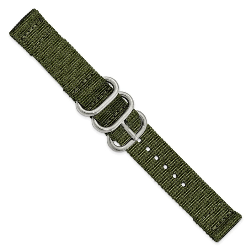DeBeer 18mm Two-Piece Olive Ballistic Nylon with Brushed Stainless Steel Buckle and Quick Release Spring Bars 8.5 inch Watch Band