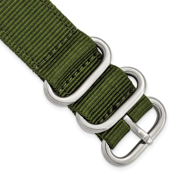DeBeer 20mm Two-Piece Olive Ballistic Nylon with Brushed Stainless Steel Buckle and Quick Release Spring Bars 8.5 inch Watch Band