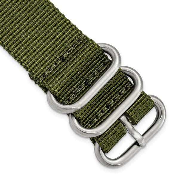 DeBeer 22mm Two-Piece Olive Ballistic Nylon with Brushed Stainless Steel Buckle and Quick Release Spring Bars 8.5 inch Watch Band