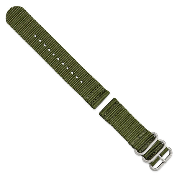 DeBeer 24mm Two-Piece Olive Ballistic Nylon with Brushed Stainless Steel Buckle and Quick Release Spring Bars 8.5 inch Watch Band