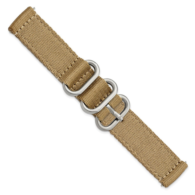 DeBeer 18mm Two-Piece Khaki Brown Ballistic Nylon with Brushed Stainless Steel Buckle and Quick Release Spring Bars 8.5 inch Watch Band