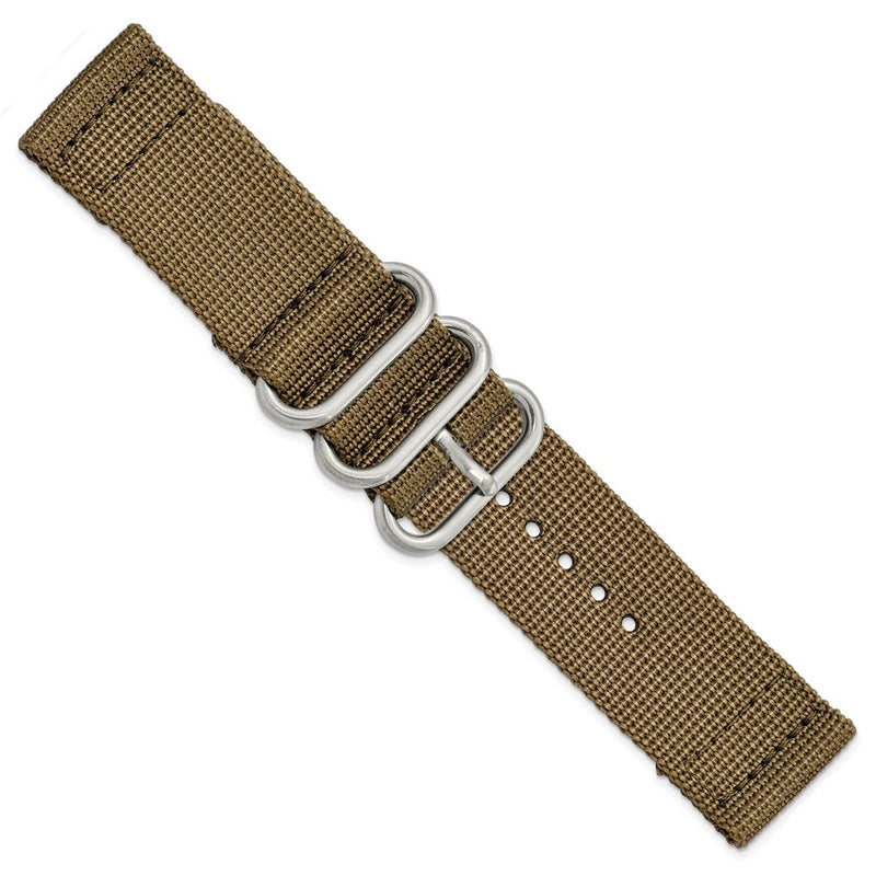 DeBeer 20mm Two-Piece Khaki Brown Ballistic Nylon with Brushed Stainless Steel Buckle and Quick Release Spring Bars 8.5 inch Watch Band