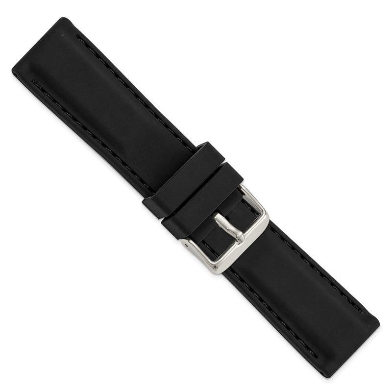 DeBeer 24mm Black Smooth Silicone with Black Stitching and Silver-tone Buckle 8 inch Watch Band