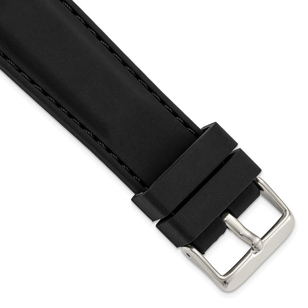 DeBeer 24mm Black Smooth Silicone with Black Stitching and Silver-tone Buckle 8 inch Watch Band