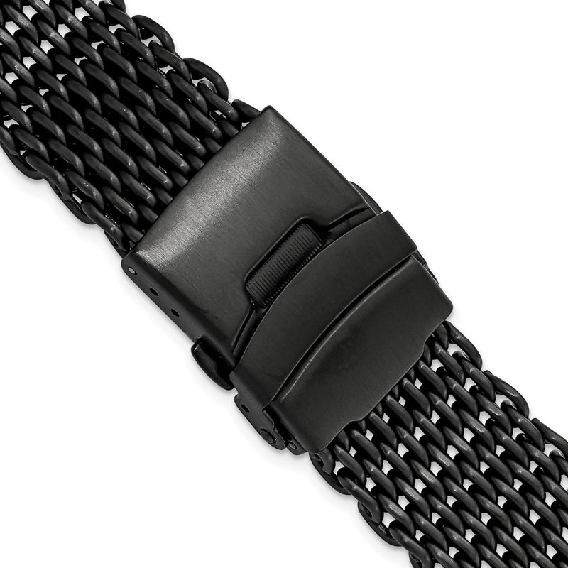 DeBeer 20mm Matte Black PVD-plated Stainless Shark Mesh with Divers Clasp 7 inch Watch Strap