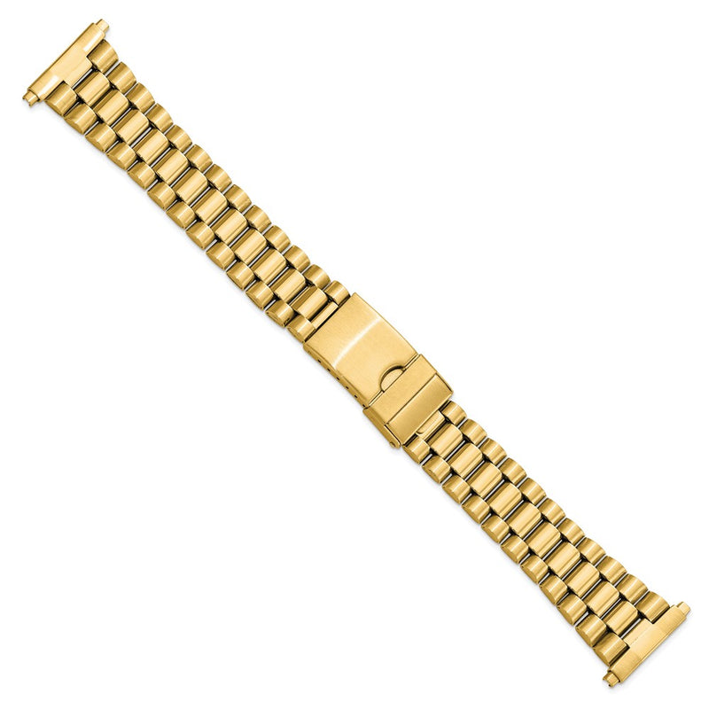 Gilden Long 22-26mm President-Style Satin and Polished Yellow IP-Plated Stainless Steel with Deployment Buckle 7 inch Watch Band