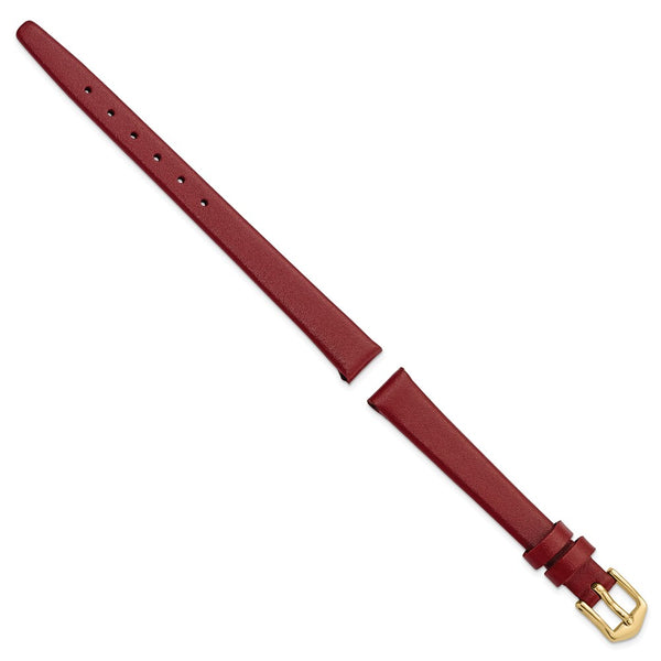 Gilden 10mm Dark Red Classic Calfskin Leather with Gold-tone Aluminum Buckle 6.6 inch Watch Band
