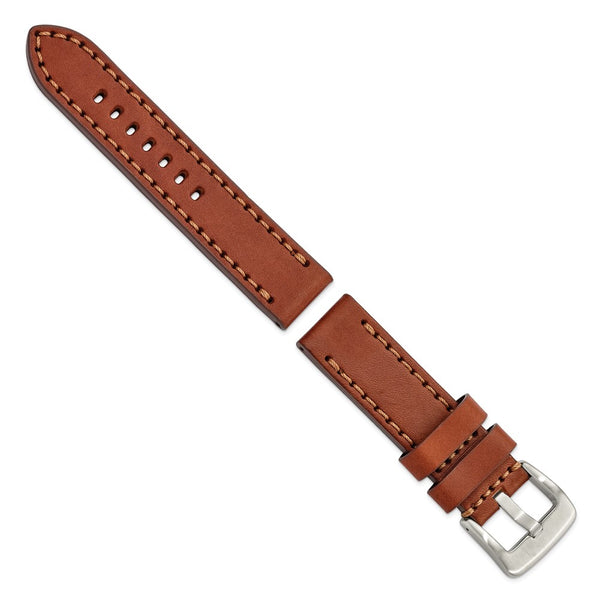 Gilden 22mm Mahogany Thick and Heavy Sport Calfskin with Stitch Brown Stitching and Stainless Steel Buckle 8.1 inch Watch Band