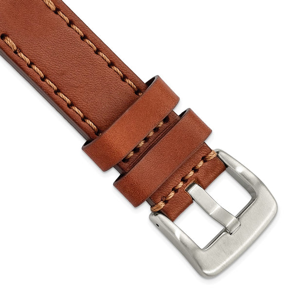 Gilden 22mm Mahogany Thick and Heavy Sport Calfskin with Stitch Brown Stitching and Stainless Steel Buckle 8.1 inch Watch Band