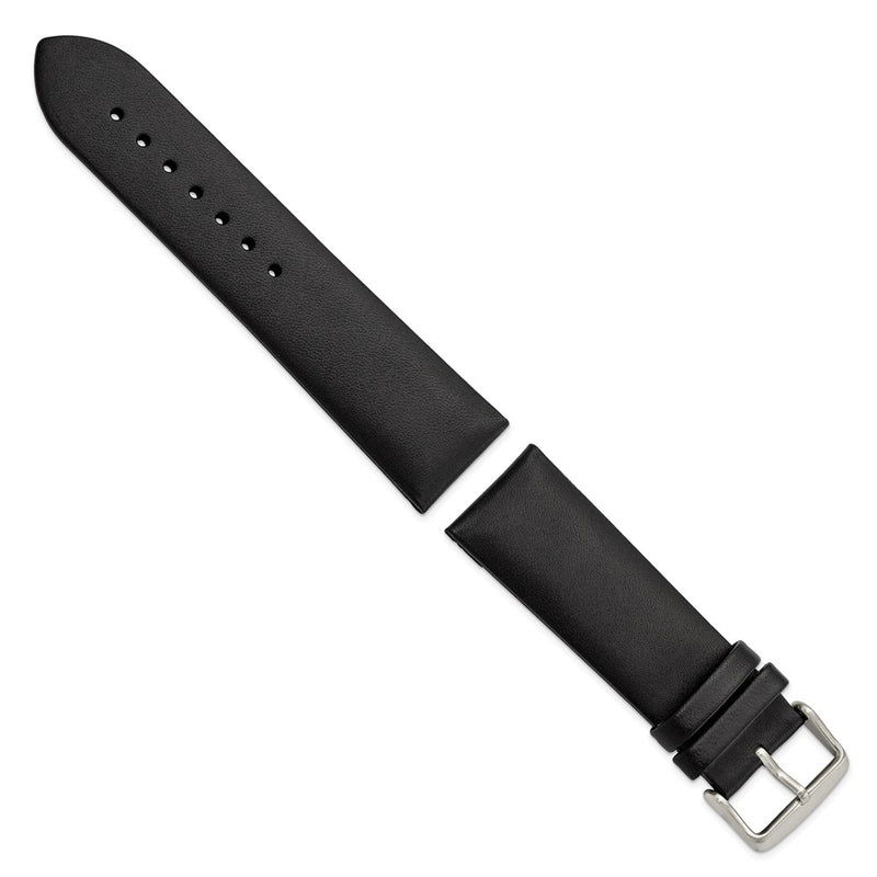 Gilden 24mm Black Padded No-Stitch Calfskin Leather with Stainless Stee Buckle 7.5 inch Watch Band