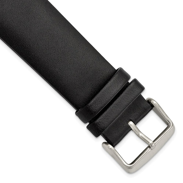 Gilden 24mm Black Padded No-Stitch Calfskin Leather with Stainless Stee Buckle 7.5 inch Watch Band