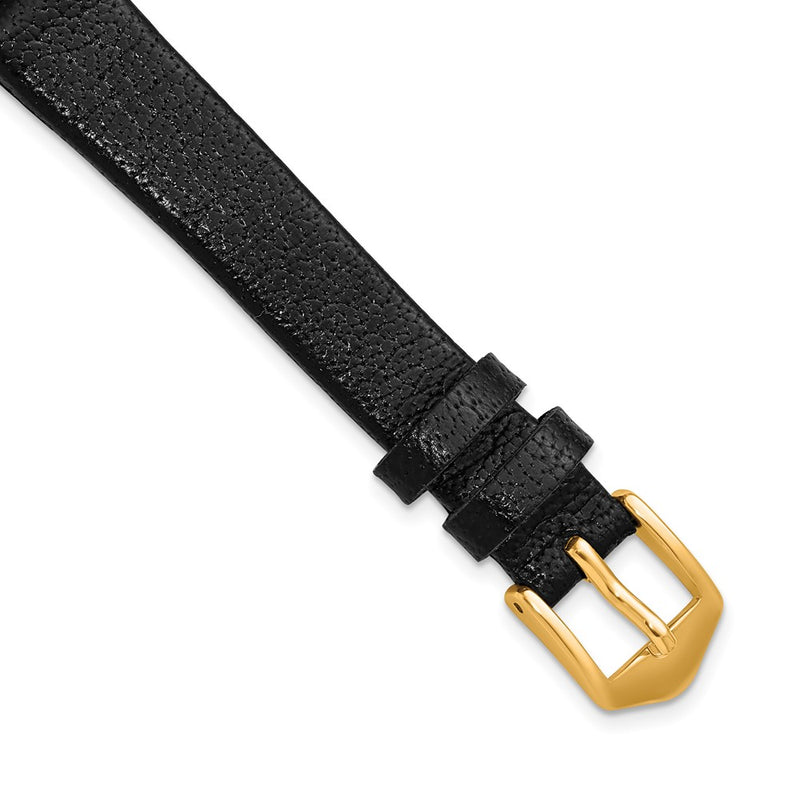 Gilden 12mm Black Flat Polished Leather with Gold-tone Aluminum Buckle 6.6 inch Watch Band
