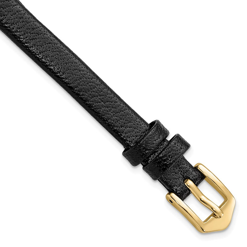 Gilden 8mm Black Flat Polished Leather with Gold-tone Aluminum Buckle 6.6 inch Watch Band