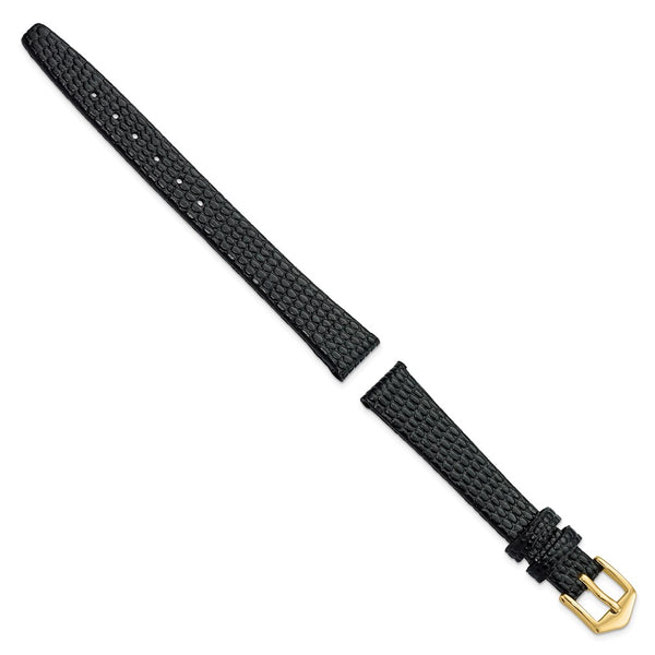 Gilden 12mm Black Flat Lizard Grain Calfskin Leather with Gold-tone Aluminum Buckle 6.75 inch Watch Band