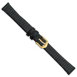 Gilden 12mm Black Flat Lizard Grain Calfskin Leather with Gold-tone Aluminum Buckle 6.75 inch Watch Band