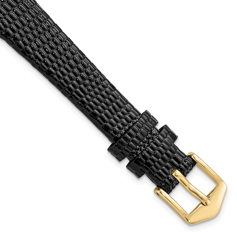 Gilden 13mm Black Flat Lizard Grain Calfskin Leather with Gold-tone Aluminum Buckle 6.75 inch Watch Band